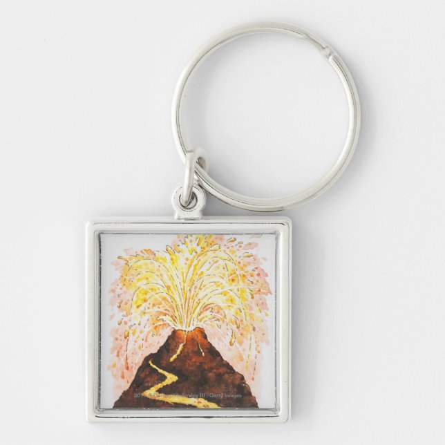 Porte-clés Illustration de volcan éclatant (Devant)