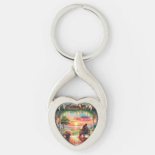 Porte-clés Illustration de vue sur porche au coucher de solei