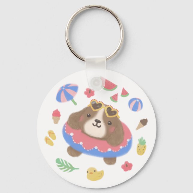 Porte-clés Illustration du chien espagnol d'été mignon (Recto)