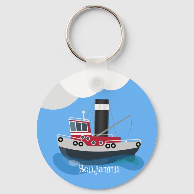 Porte-clés Illustration d'un bateau à chalutier mignon (Recto)