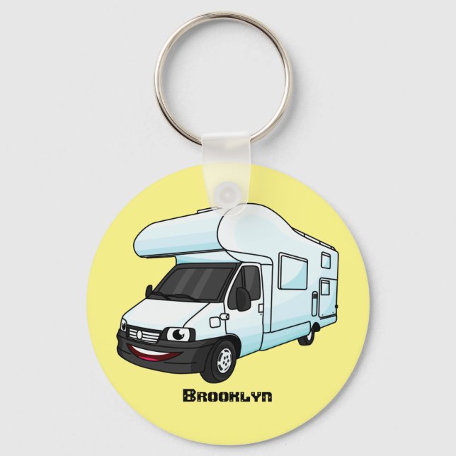 Porte-clés Illustration d'un campervan heureux (Recto)