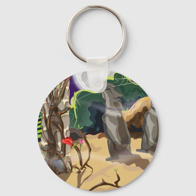 Porte-clés Illustration d'un temple caché dans la forêt tropi (Recto)