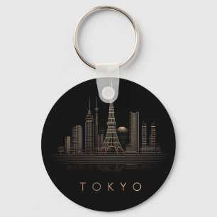 Porte-clés Illustration élégante de la ville de Tokyo en or r