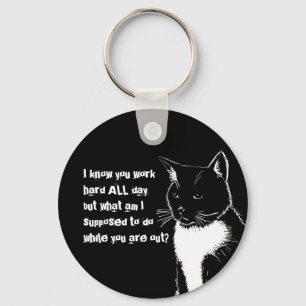 Porte-clés Illustration en noir et blanc de Funny Cat