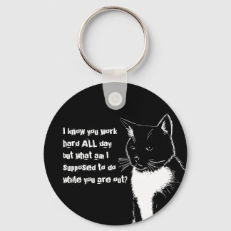 Porte-clés Illustration en noir et blanc de Funny Cat