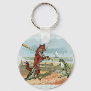 Porte-clés Illustration fantaisiste de renard et de grenouill