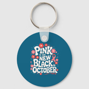 Porte-clés Illustration Octobre Rose Nouveau Soutien Noir