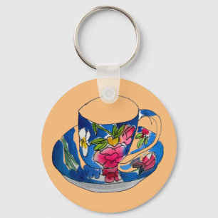 Porte-clés illustration originale de l'aquarelle Teacups vint
