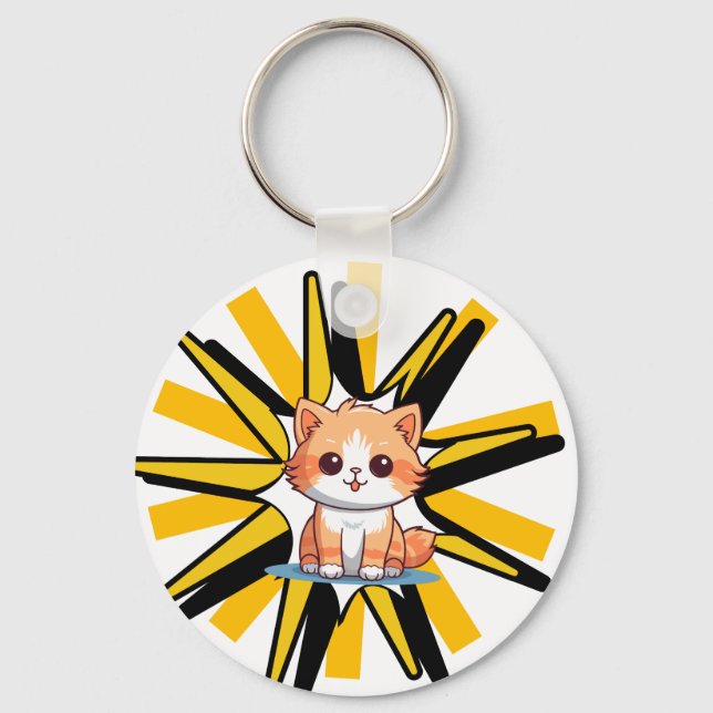 Porte-clés Illustration Pop Art de chaton blanc mignon (Recto)