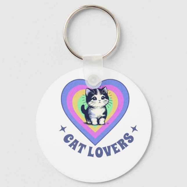Porte-clés Illustration Rétro Amour Chats pour les Amoureux d (Recto)