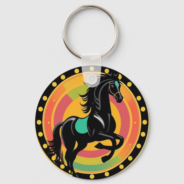 Porte-clés Illustration stylisée d'un cheval noir (Recto)