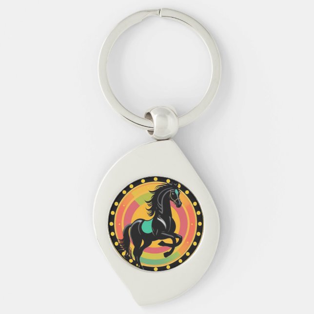 Porte-clés Illustration stylisée d'un cheval noir (Devant)