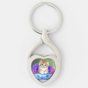 Porte-clés Illustration vintage de chaton orange et blanc