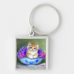 Porte-clés Illustration vintage de chaton orange et blanc