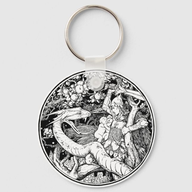 Porte-clés illustration vintage du dragon mythique (Recto)
