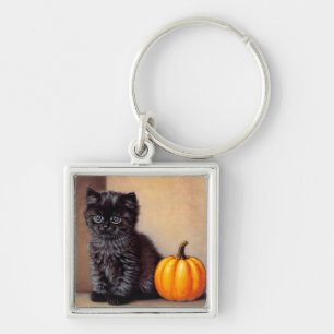 Porte-clés Illustration vintage Halloween Black Kitten