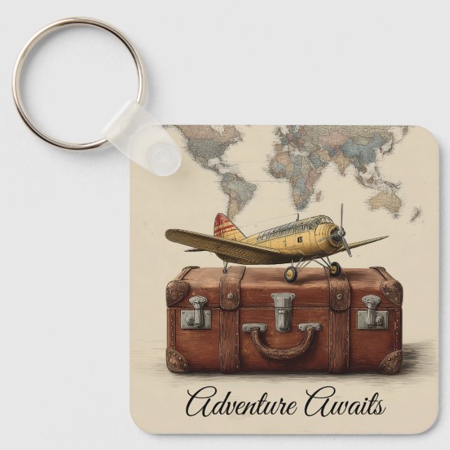 Porte-clés Illustration Vintage voyage avec plan (Recto)