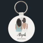 Porte-clés Illustration will you be my bridesmaid keyring<br><div class="desc">Will You Be My Bridesmaid Proposal Keyring Simple and classic keyring featuring a bride & bridesmaid. Customize the name and role to your preference. Check out our collection for other hairstyles and dresses.</div>