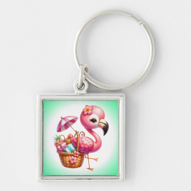 Porte-clés Illustrations de flamant rose en aquarelle pour de (Devant)