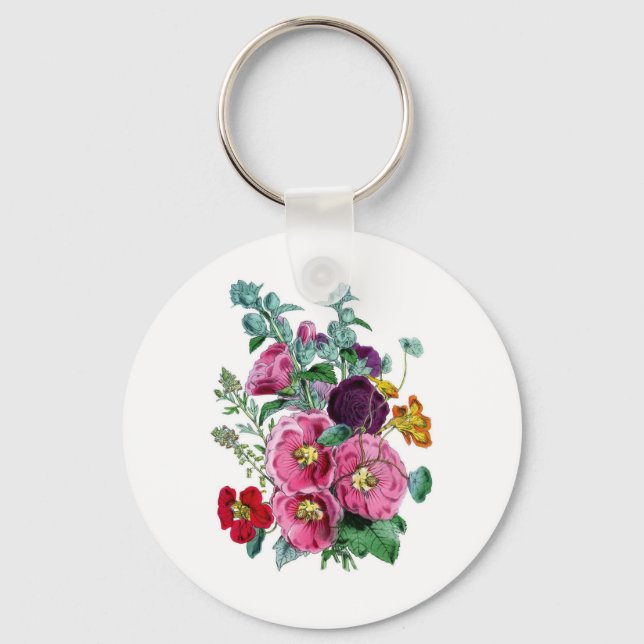 Porte-clés Illustrations vintages des botaniques Hollyhocks (Recto)