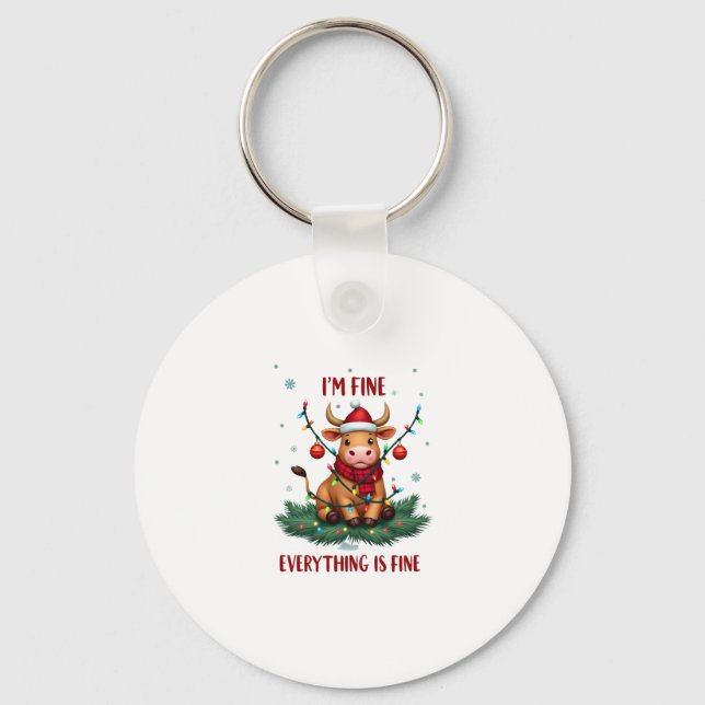 Porte-clés I'm Fine Everything is Fine Christmas Highland Cow (Recto)