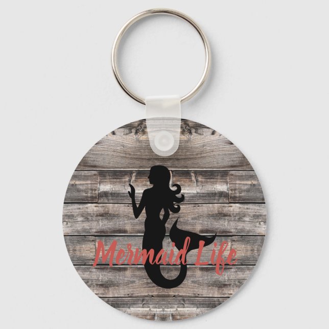 Porte-clés Image MERMAID sur bois rustique | (Recto)