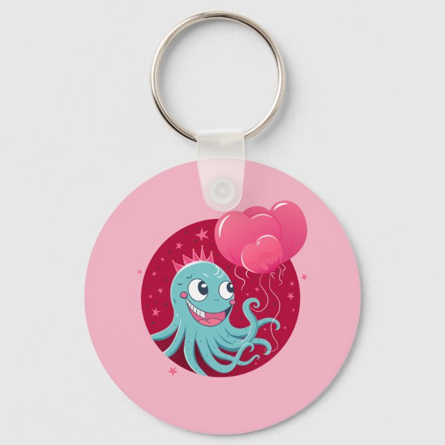 Porte-clés Image mignonne d'un poulpe tenant des ballons (Recto)
