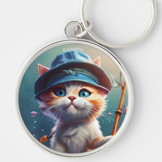 Porte-clés Imaginaire Baguette de pêche de chat mignonne (Devant)