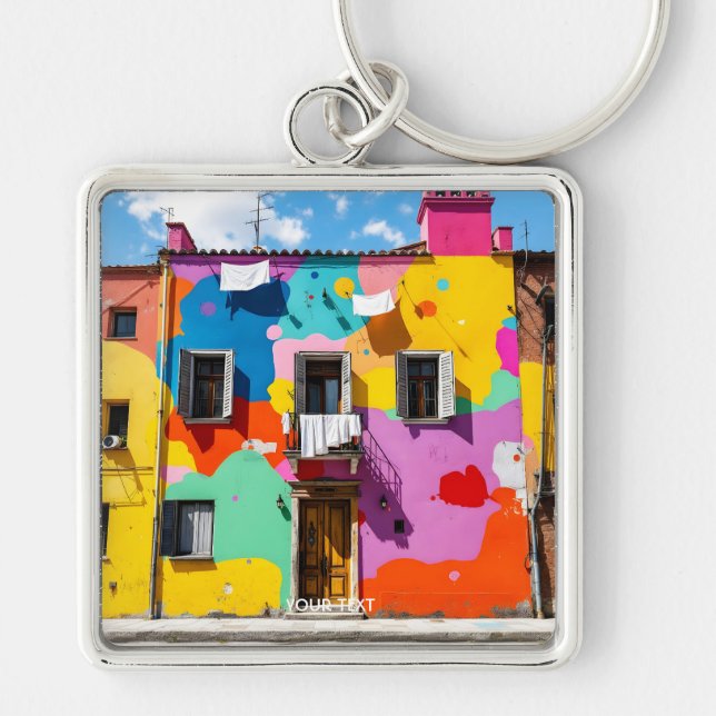 Porte-clés Imaginaire Beau Bâtiment Coloré (Devant)