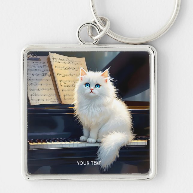 Porte-clés Imaginaire Belle Ragdoll Chat Sur Piano (Devant)