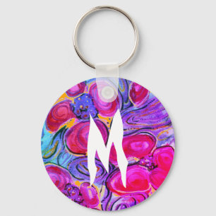 Porte-clés Imaginaire de monogramme de fleurs violettes