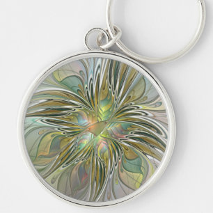 Porte-clés Imaginaire Floral Fleur Art Fractal Moderne Avec O