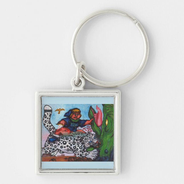 Porte-clés imaginaire garçon à cheval chat combattant dragon  (Devant)