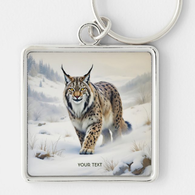 Porte-clés Imaginaire Lynx doux neige hivernale (Devant)