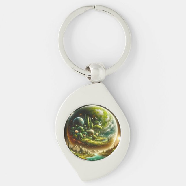 Porte-clés Imaginaire Magique Planète Avec Nature Céleste (Devant)