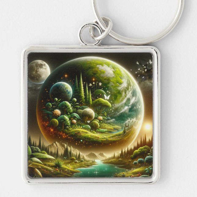 Porte-clés Imaginaire Magique Planète Avec Nature Céleste (Devant)