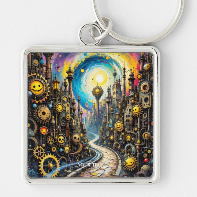 Porte-clés Imaginaire mignon Abstrait Steampunk City (Devant)
