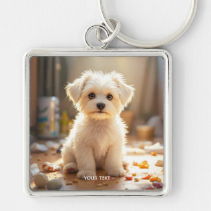 Porte-clés Imaginaire mignon maltais joyeux chiot maltais