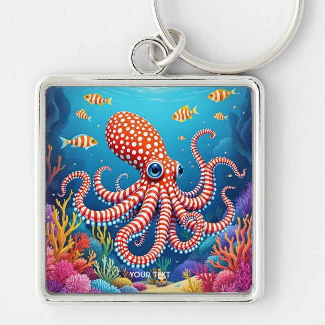 Porte-clés Imaginaire Mignonne À damiers Octopus Mer (Devant)