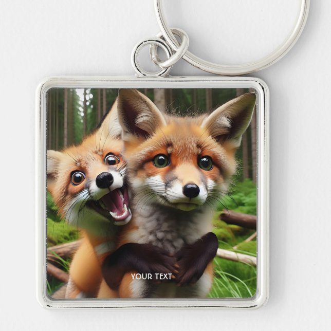 Porte-clés Imaginaire Mignonne Forêt de Deux Foxes (Devant)