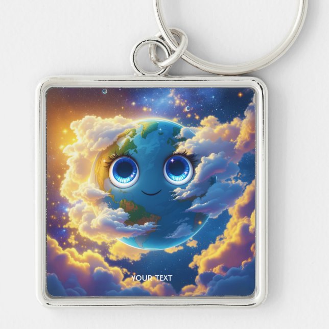 Porte-clés Imaginaire Mignonne Happy Earth Space (Devant)