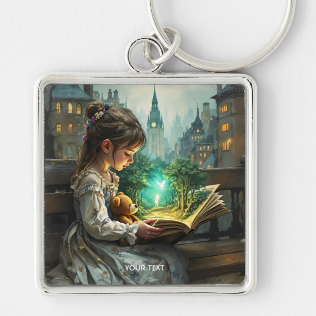 Porte-clés Imaginaire mignonne jeune fille lecture (Devant)