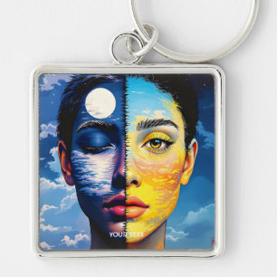 Porte-clés Imaginaire Mignonne Jour Nuit Visage