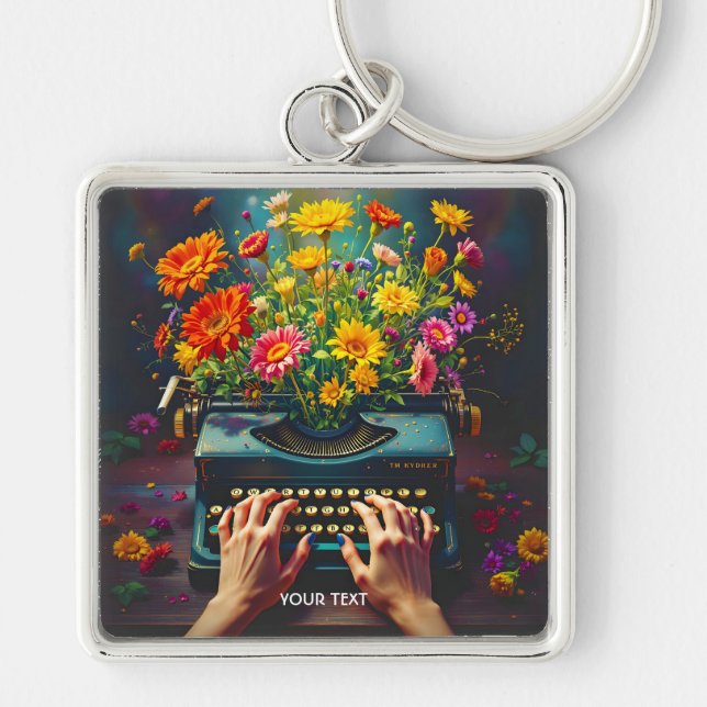 Porte-clés Imaginaire mignonne machine à écrire Fleurs mains (Devant)
