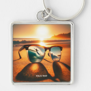 Porte-clés Imaginaire Mignonnes Lunettes Plage de coucher de