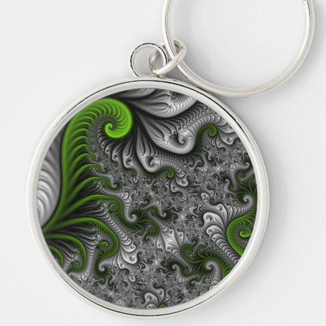 Porte-clés Imaginaire Monde Vert Et Gris Art Fractal Abstrait (Devant)