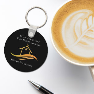 Porte-clés Immobilier Chic Black Gold House Custom Realtor