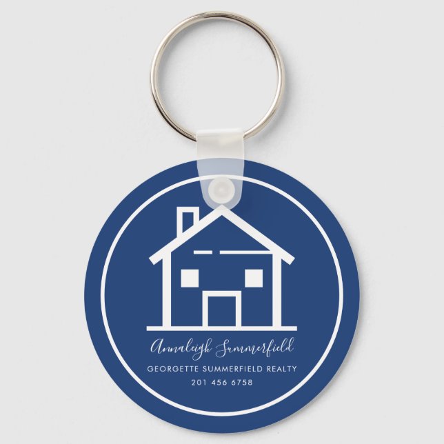 Porte-clés Immobilier moderne Blue Custom Business (Recto)