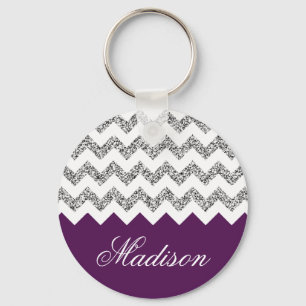 Porte-clés Imperial Purple Silvery Glitter Chevron Pattern