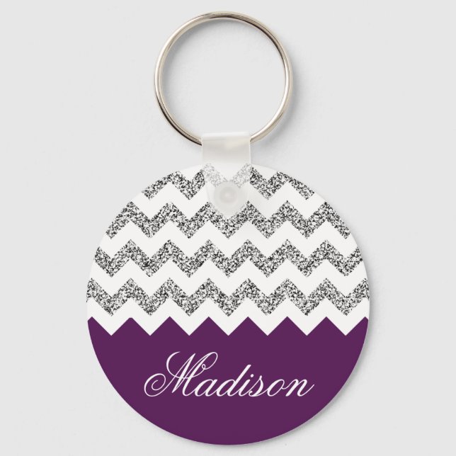 Porte-clés Imperial Purple Silvery Glitter Chevron Pattern (Recto)